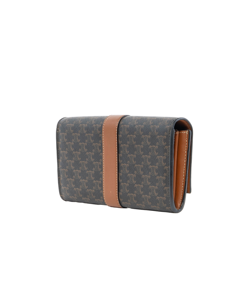CELINE FLAP WALLET LONG BROWN TAN CANVAS GHW W FG 2281 5066