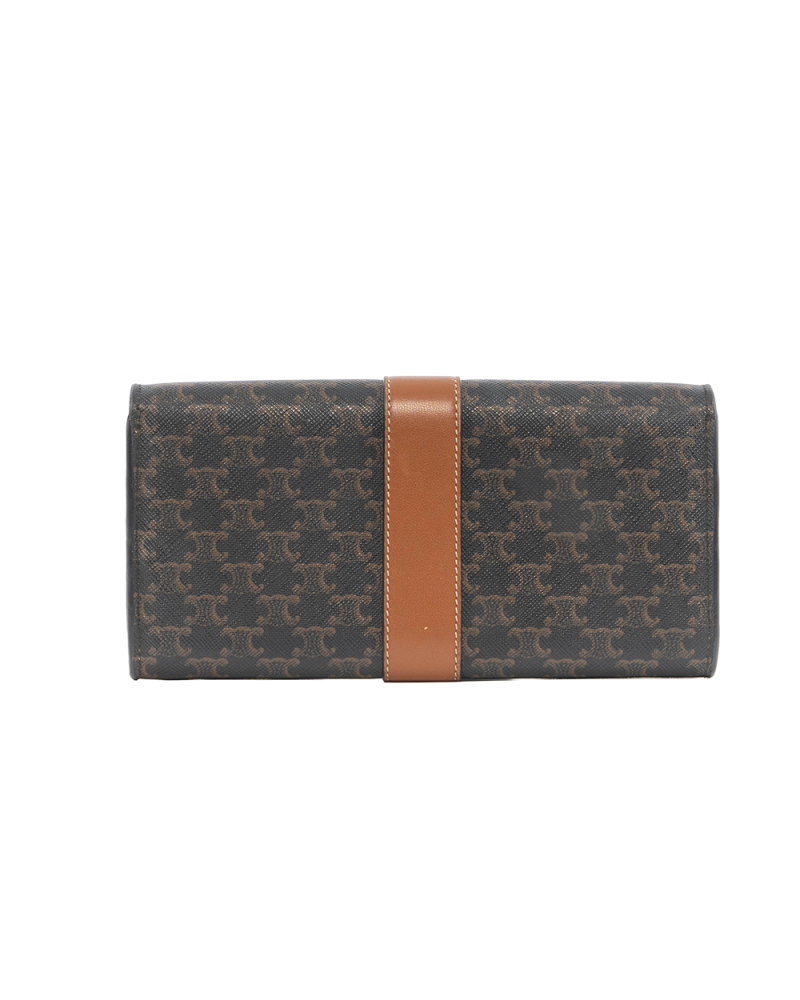 CELINE FLAP WALLET LONG BROWN TAN CANVAS GHW W FG 2281 5067