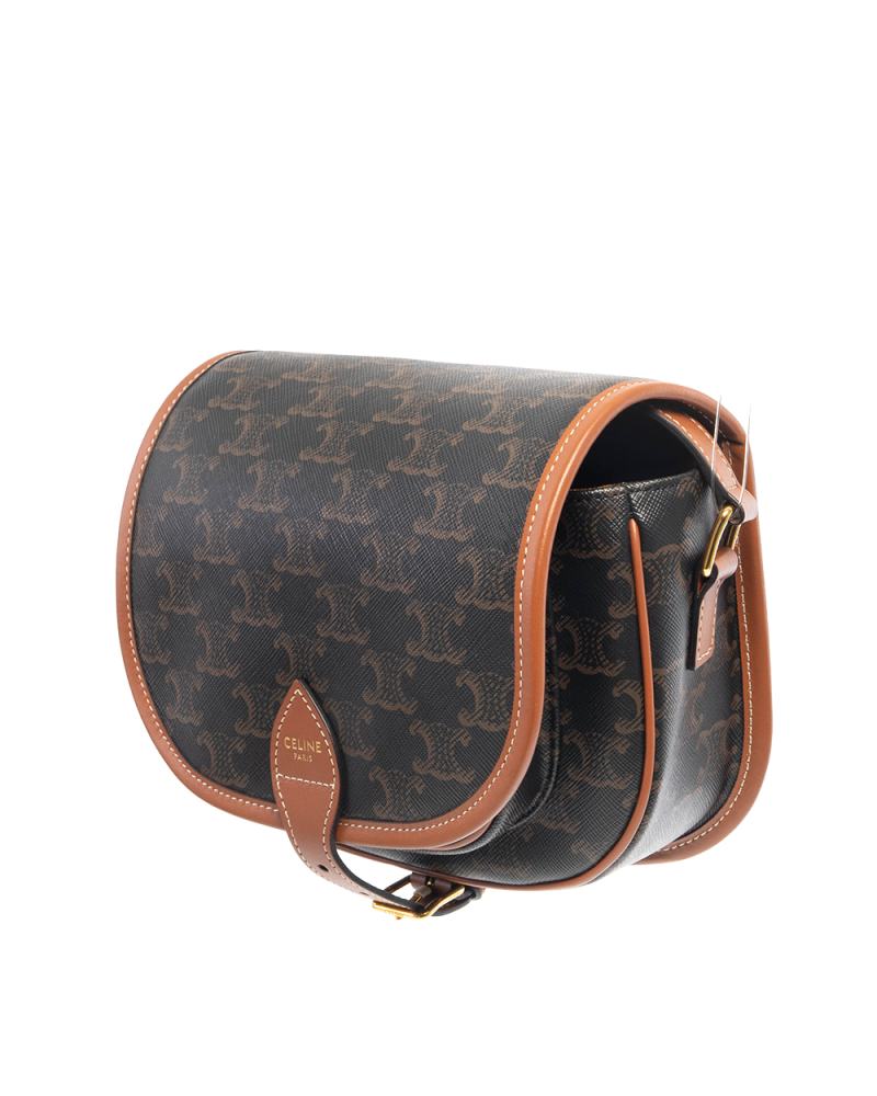 CELINE FOLCO CUIR TRIOMPHE MEDIUM BROWN TAN CANVAS GHW F CU 2240 8716