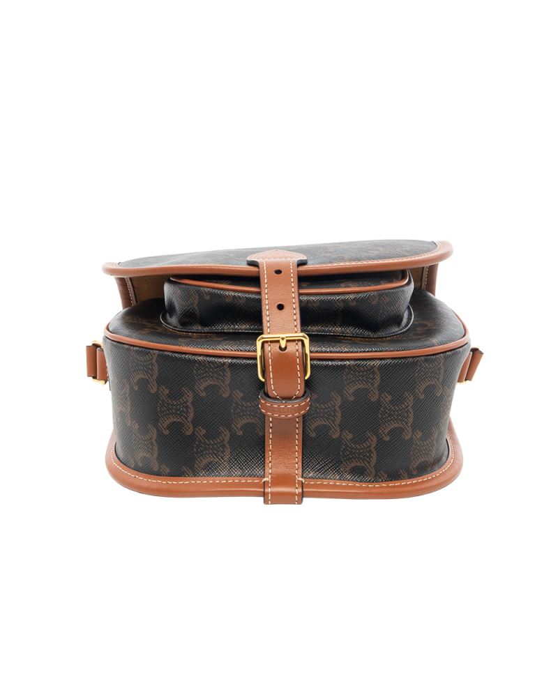 CELINE FOLCO CUIR TRIOMPHE MEDIUM BROWN TAN CANVAS GHW F CU 2240 8721