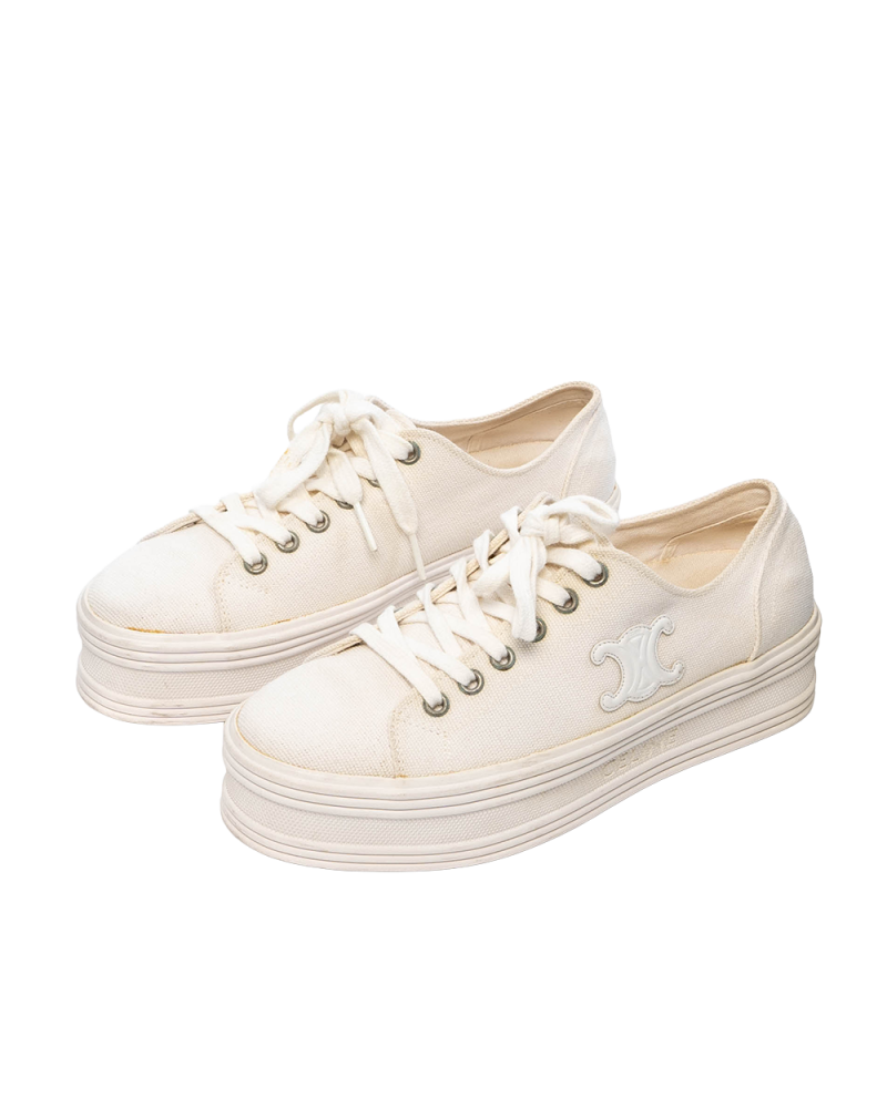 CELINE JANE LOW LACE UP SNEAKERS 37 WHITE SHW 06028