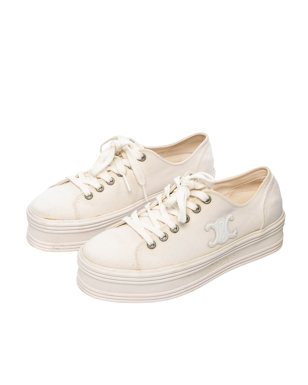 CELINE JANE LOW LACE UP SNEAKERS 37 WHITE SHW 06028