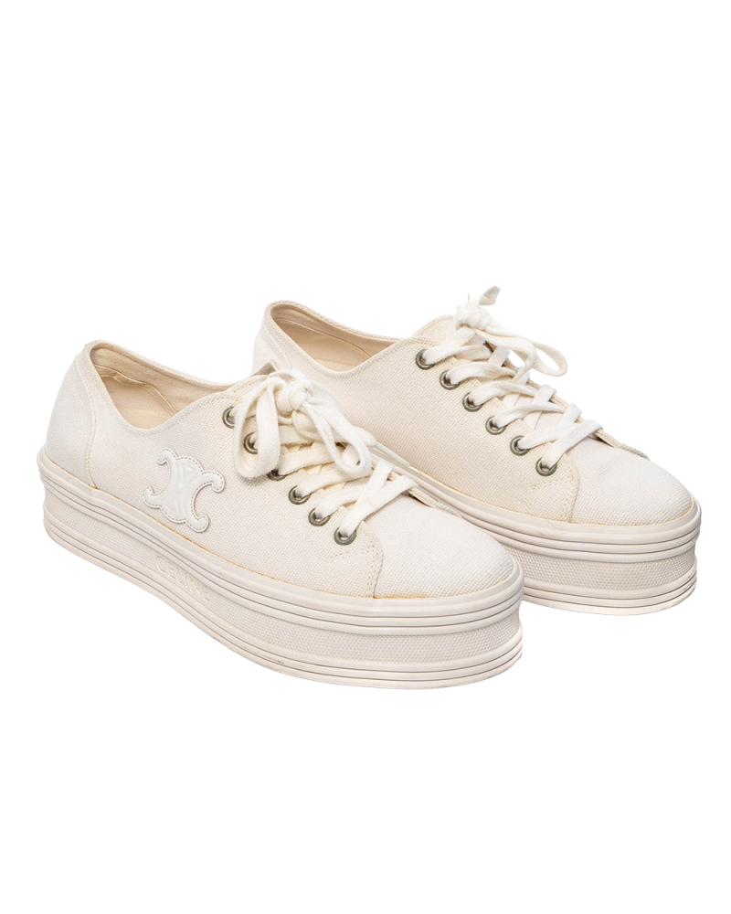 CELINE JANE LOW LACE UP SNEAKERS 37 WHITE SHW 06029