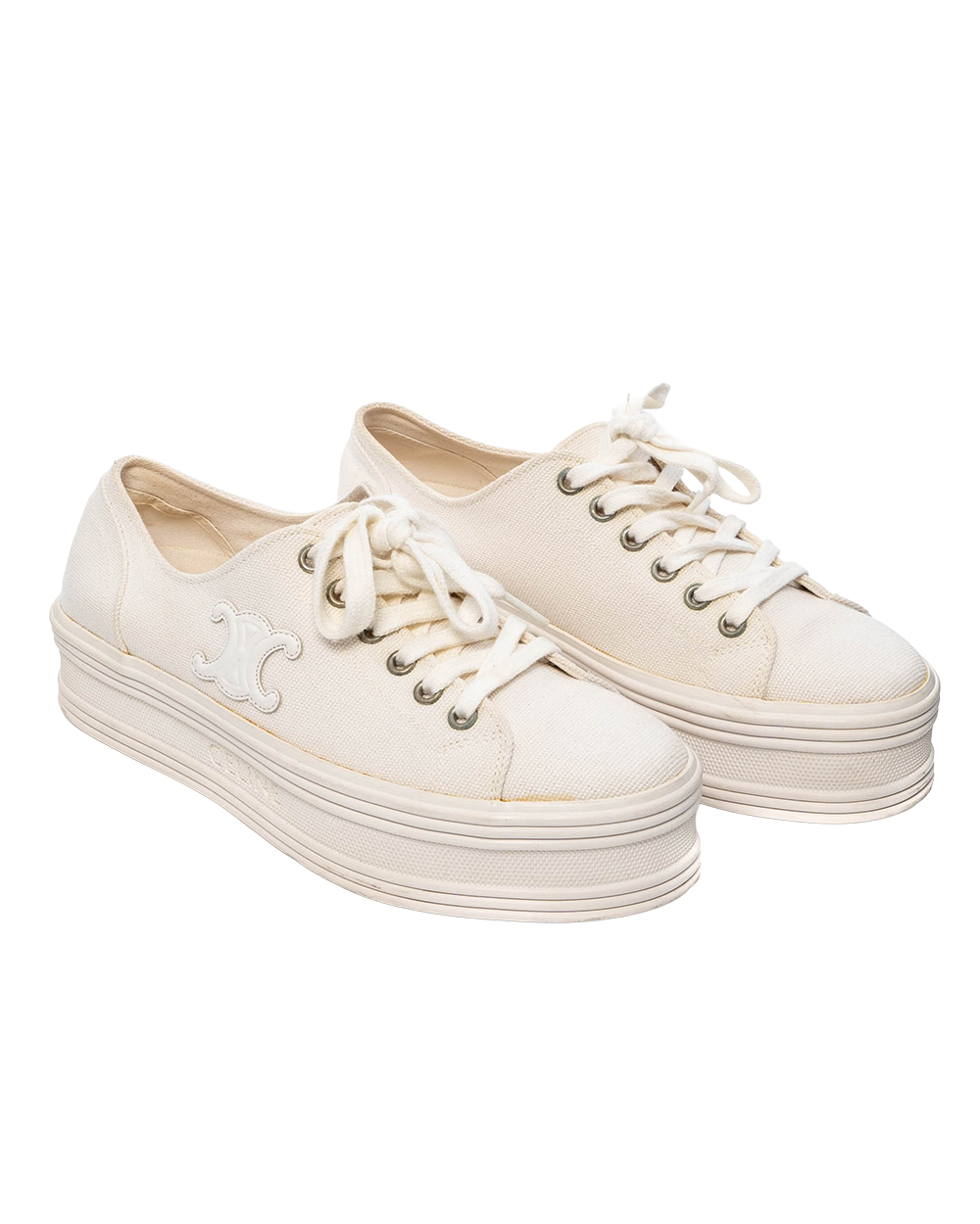 CELINE JANE LOW LACE UP SNEAKERS 37 WHITE SHW 06029