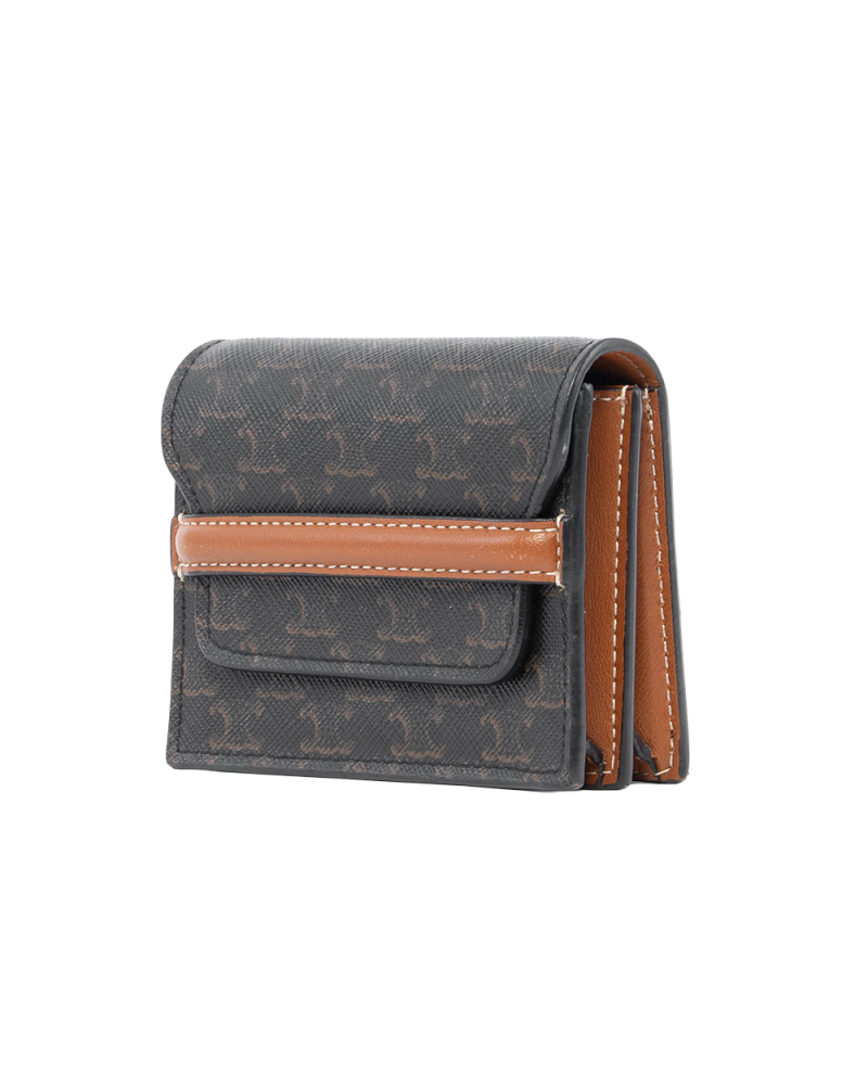 CELINE STRAP WALLET SHORT BROWN TAN CANVAS F AN 2248 6132