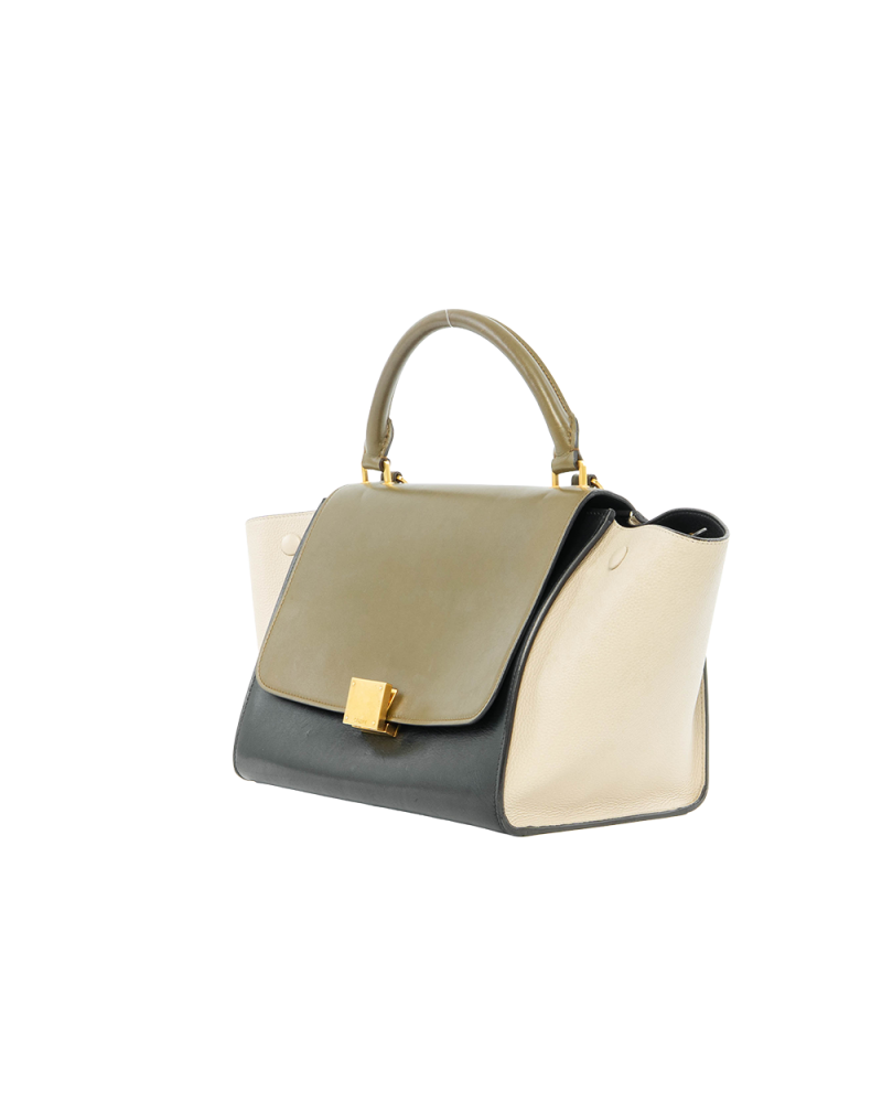CELINE TRAPAZE SMALL GREEN BLACK CALF GHW F GA 1176 0244