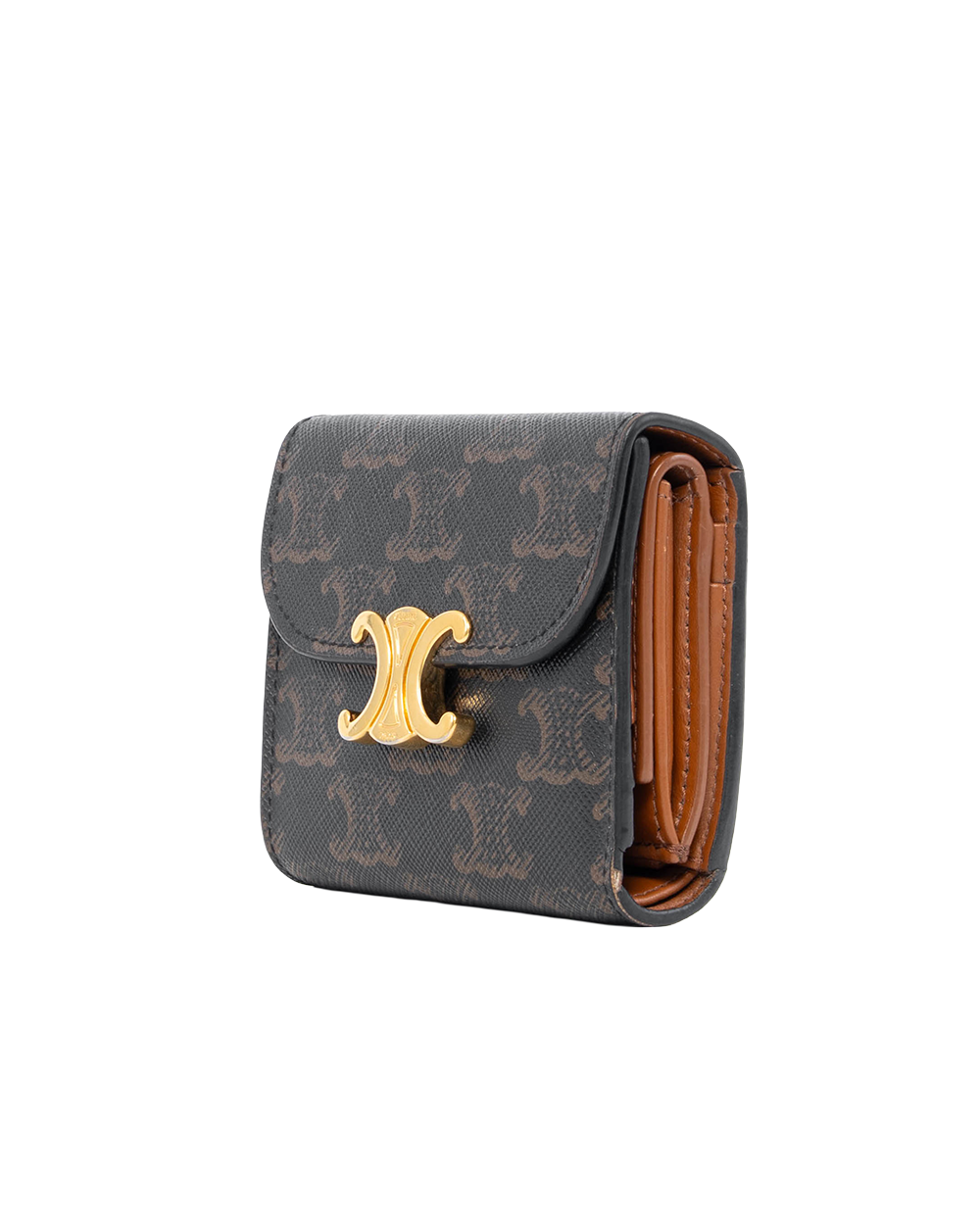 CELINE TRI FOLD WALLET SHORT BROWN TAN CANVAS GHW 4048