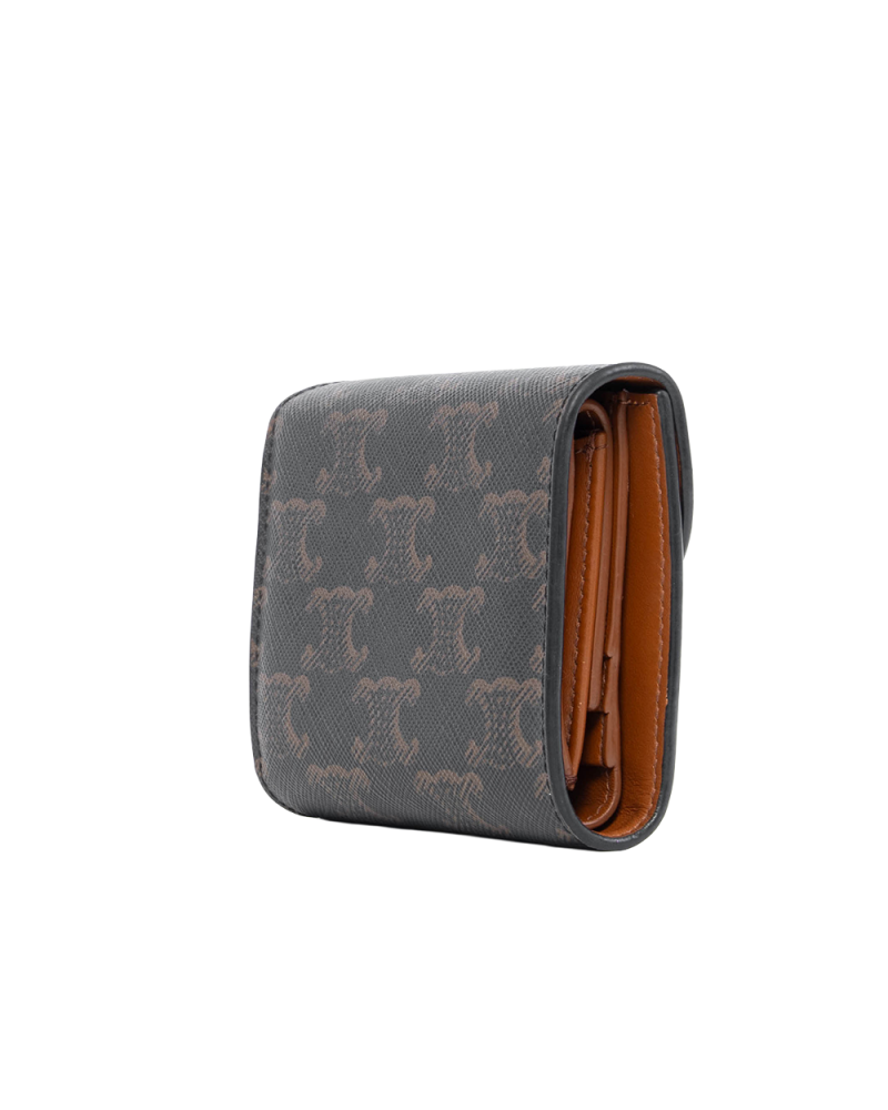 CELINE TRI FOLD WALLET SHORT BROWN TAN CANVAS GHW 4049