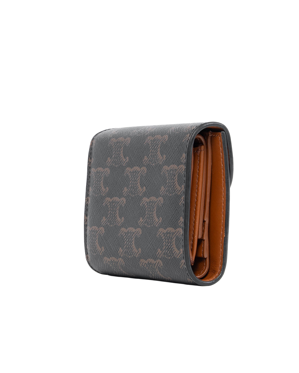 CELINE TRI FOLD WALLET SHORT BROWN TAN CANVAS GHW 4049