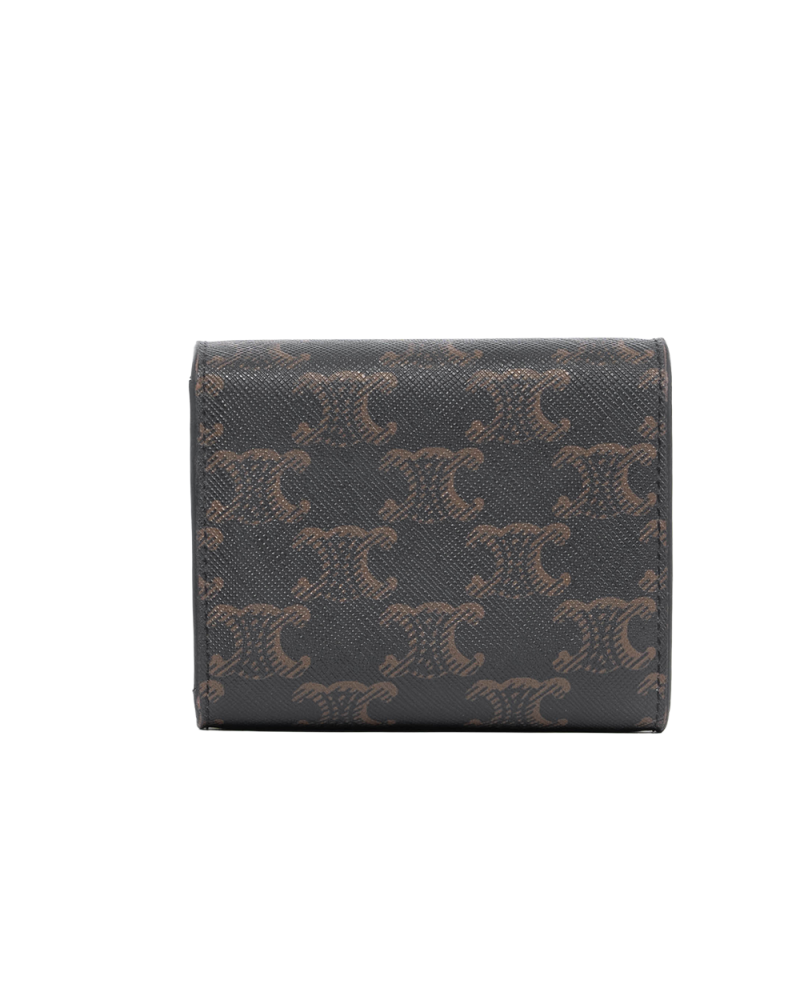 CELINE TRI FOLD WALLET SHORT BROWN TAN CANVAS GHW 4050