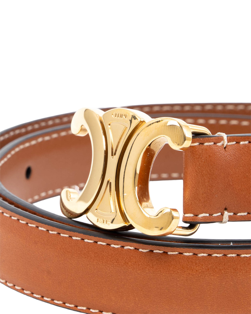 CELINE TRIOMPHE BELT 1.8 CM 70 BROWN TAN CALF GHW W NE 3263 2175