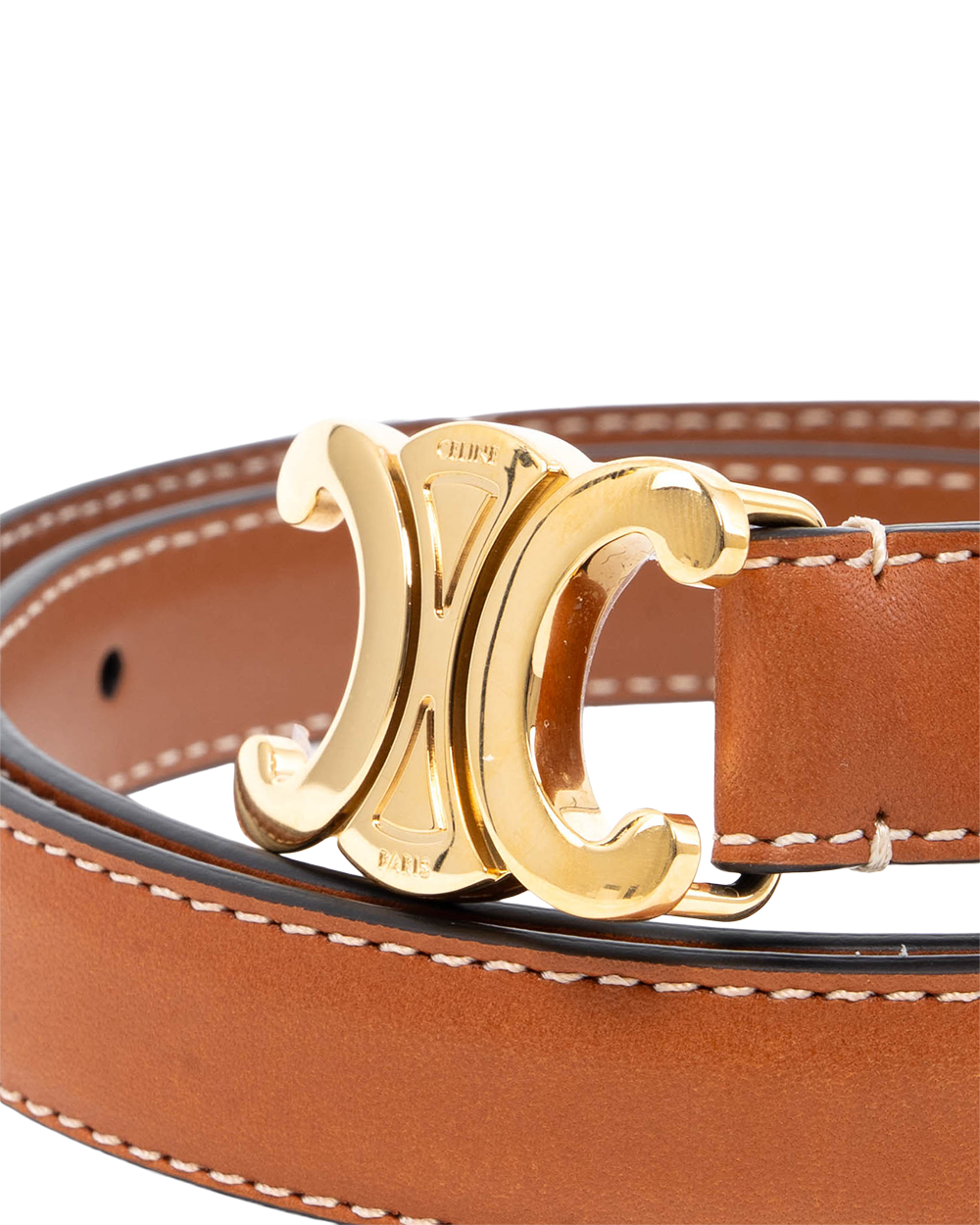 CELINE TRIOMPHE BELT 1.8 CM 70 BROWN TAN CALF GHW W NE 3263 2175
