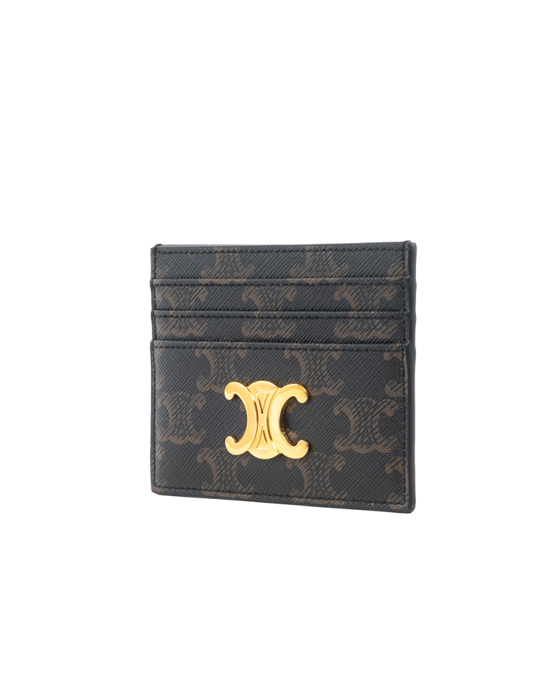 CELINE TRIOMPHE CARD SLOT SHORT BROWN CANVAS GHW W SO A214 5562