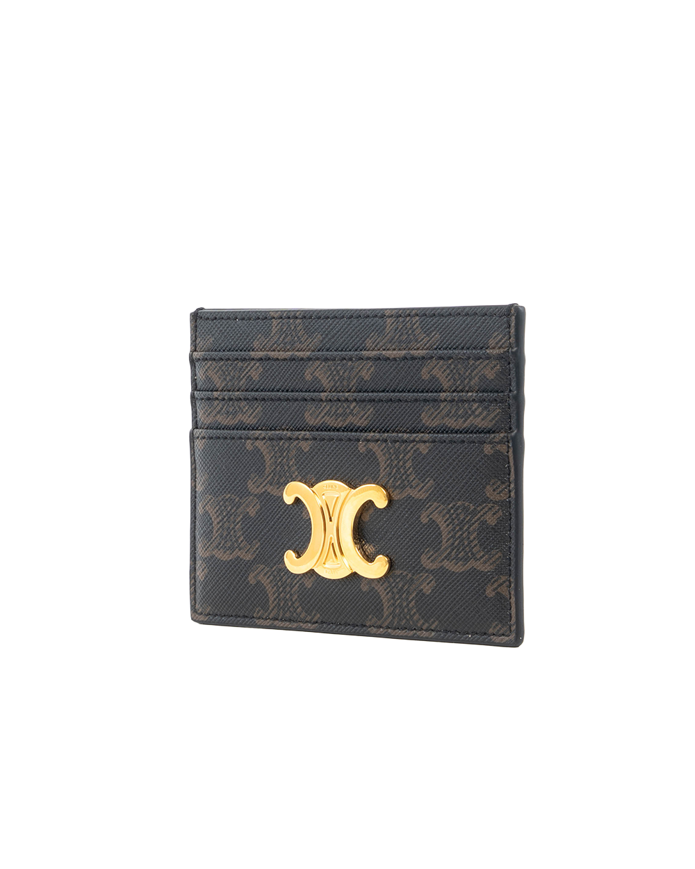 CELINE TRIOMPHE CARD SLOT SHORT BROWN CANVAS GHW W SO A214 5562