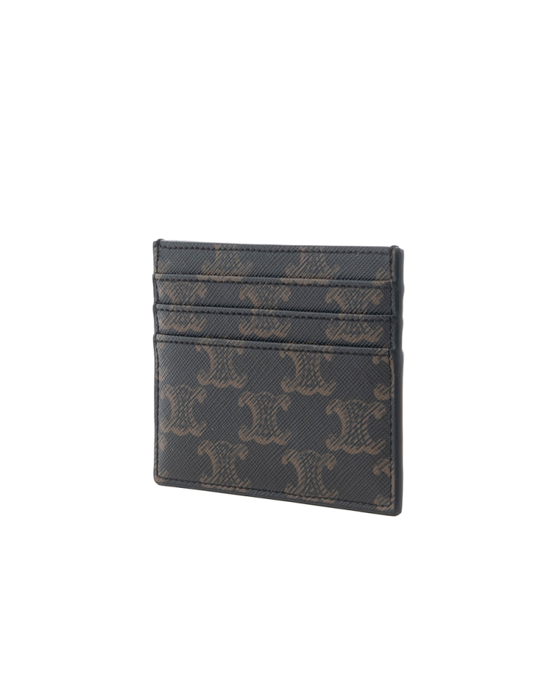CELINE TRIOMPHE CARD SLOT SHORT BROWN CANVAS GHW W SO A214 5563