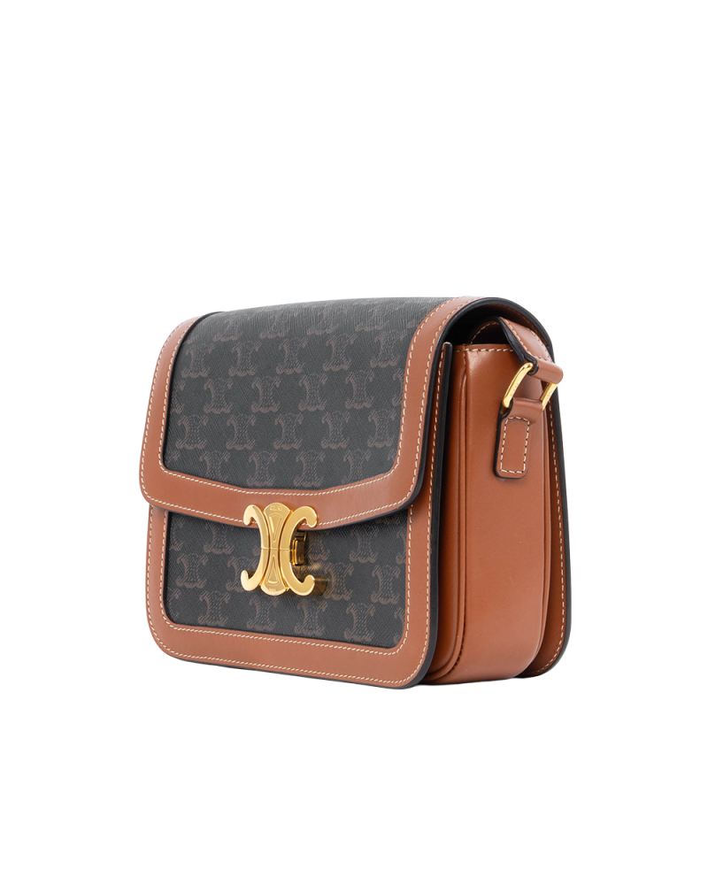 CELINE TRIOMPHE CLASSIQUE BROWN TAN CANVAS GHW F RG 1282 2446