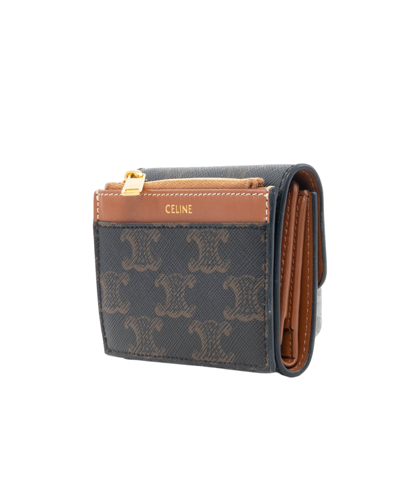 CELINE TRIOMPHE COMPACT WALLET SHORT BROWN TAN CANVAS GHW U FG 1253 0471