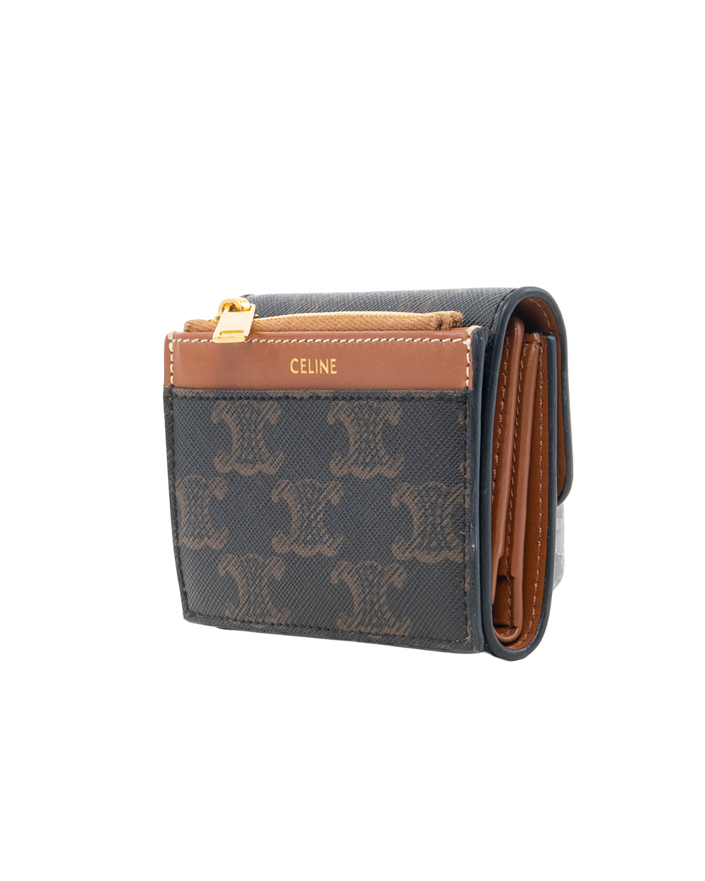 CELINE TRIOMPHE COMPACT WALLET SHORT BROWN TAN CANVAS GHW U FG 1253 0471