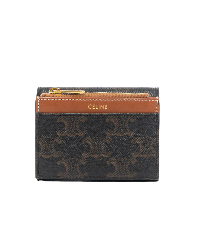 CELINE TRIOMPHE COMPACT WALLET SHORT BROWN TAN CANVAS GHW U FG 1253 0472
