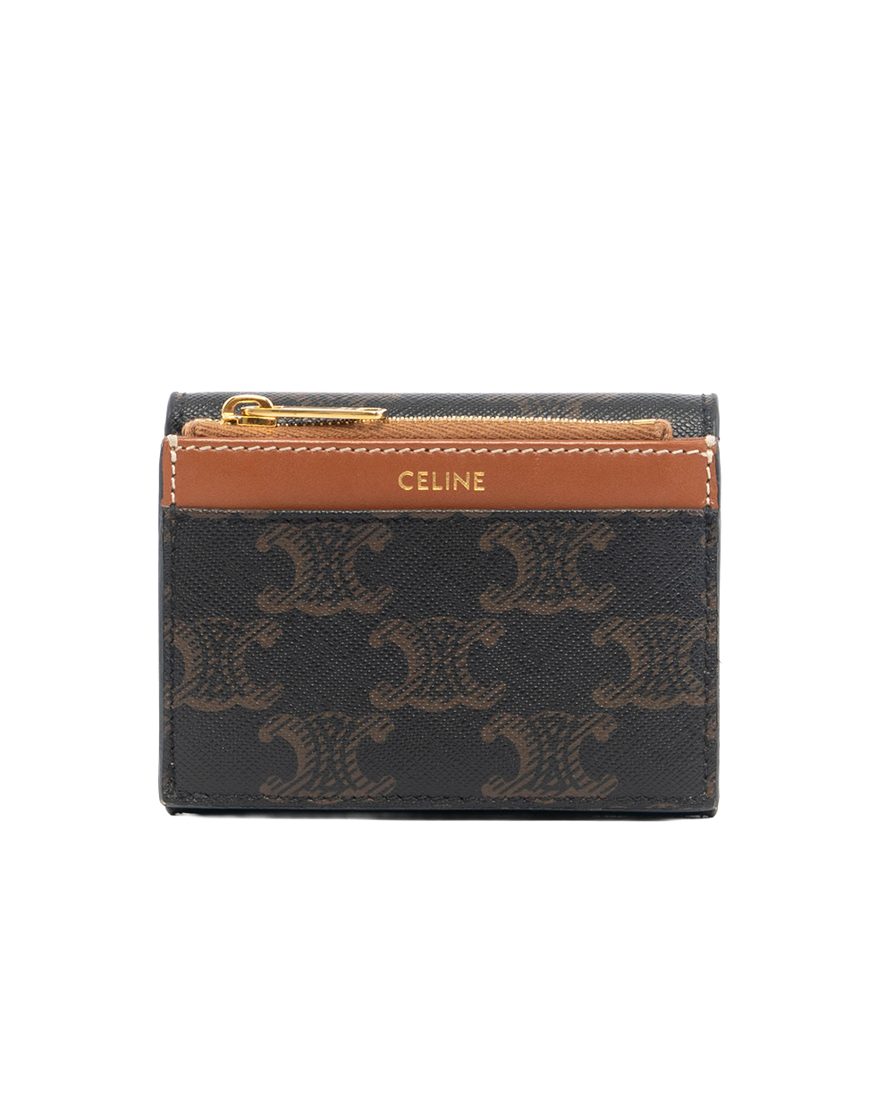 CELINE TRIOMPHE COMPACT WALLET SHORT BROWN TAN CANVAS GHW U FG 1253 0472