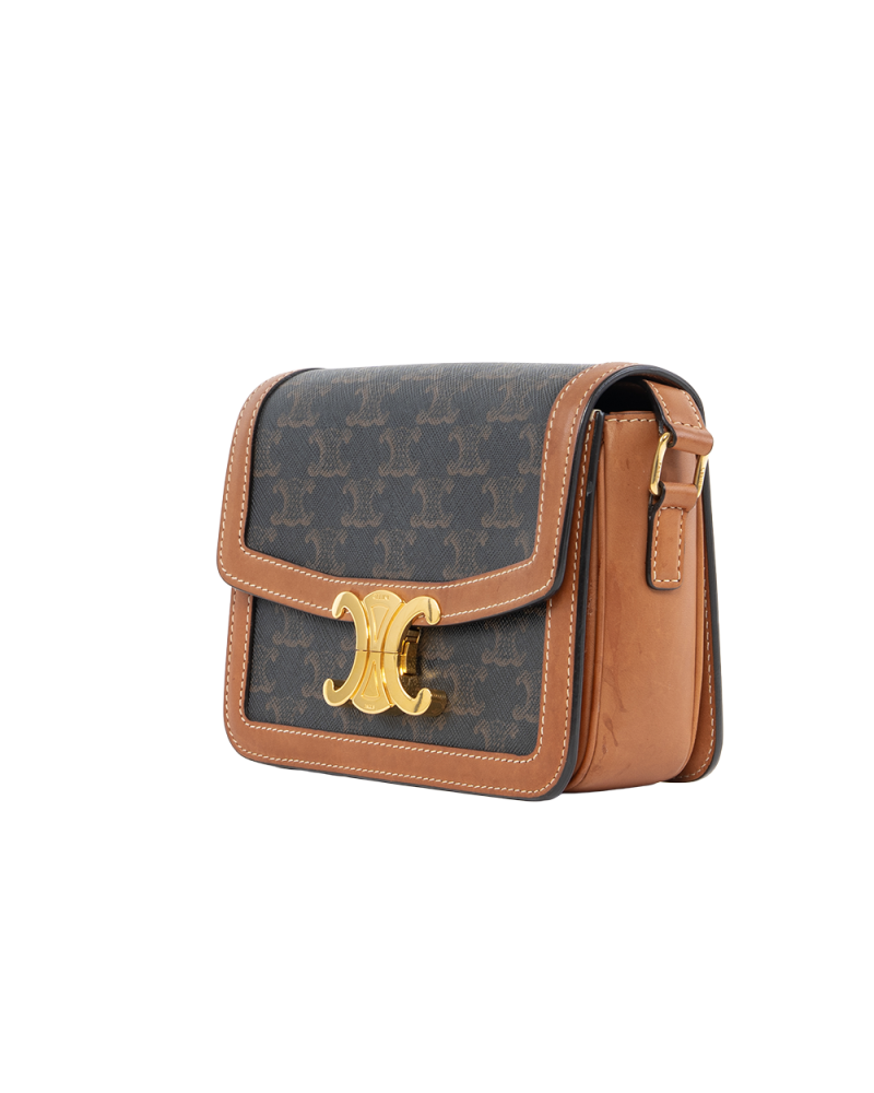 CELINE TRIOMPHE TEEN BROWN TAN CANVAS GHW F GM 2270 4115