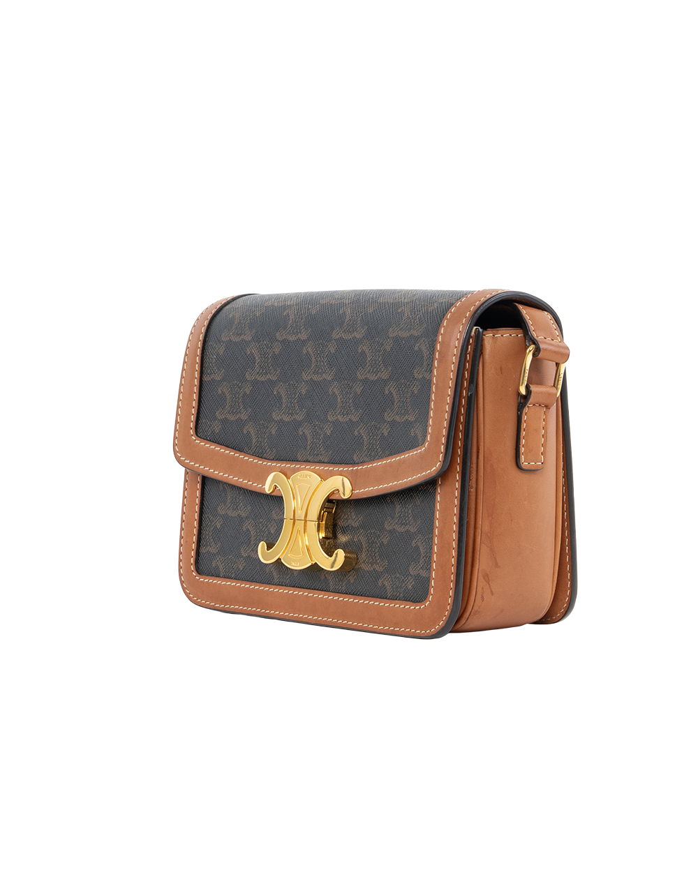 CELINE TRIOMPHE TEEN BROWN TAN CANVAS GHW F GM 2270 4115
