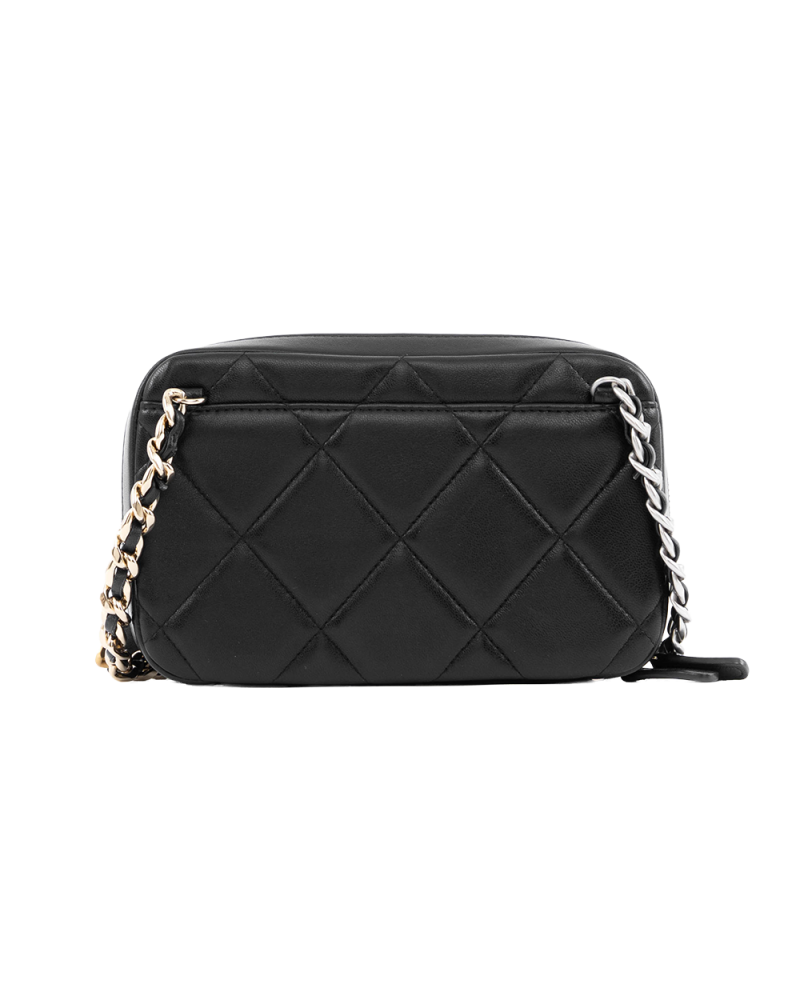 CHANEL 19 PHONE HOLDER WITH CHAIN BLACK LAMB GHW SHW 32080504 6005