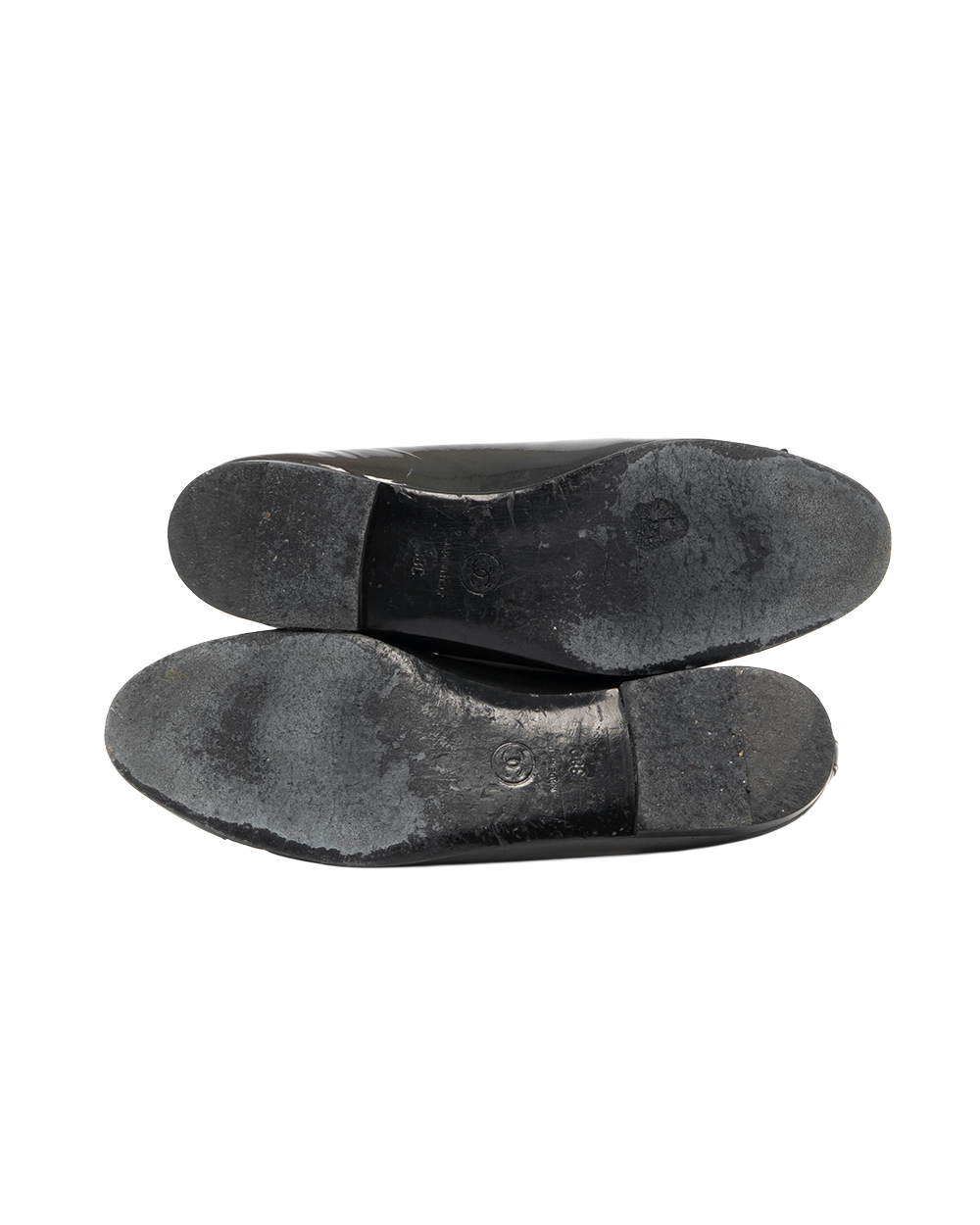 CHANEL BALLERINA FLATS 38 BLACK NAVY VERNIS 5523