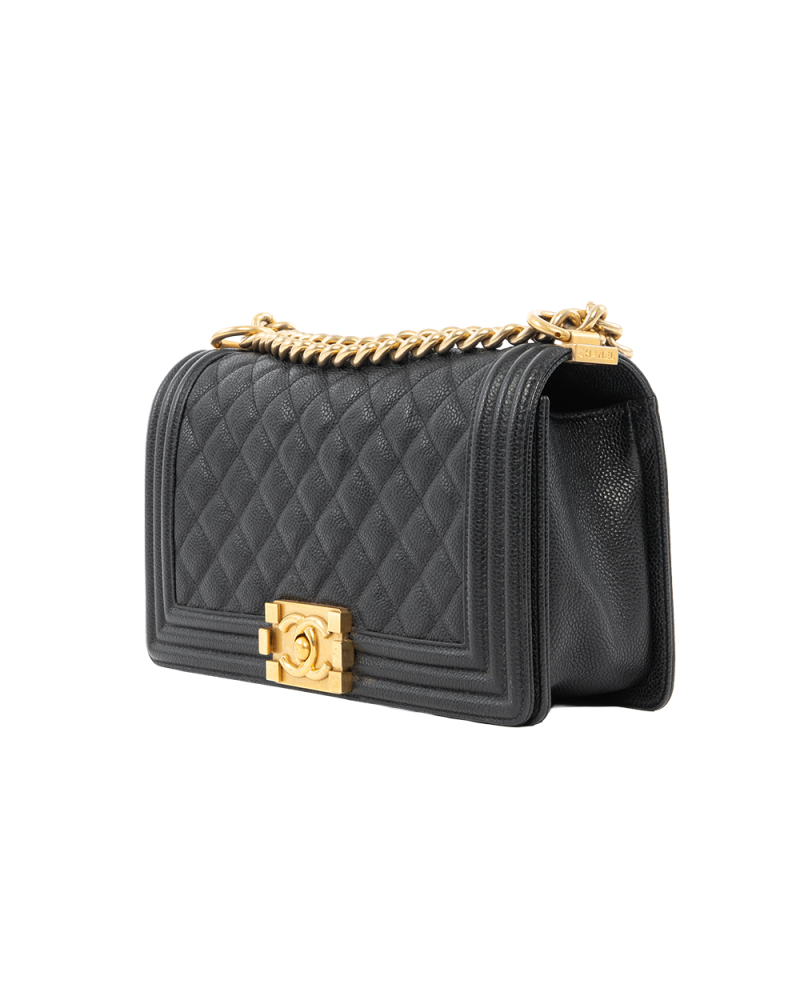 CHANEL BOY 10 BLACK CAVIAR SUEDE GHW 23446901 1095