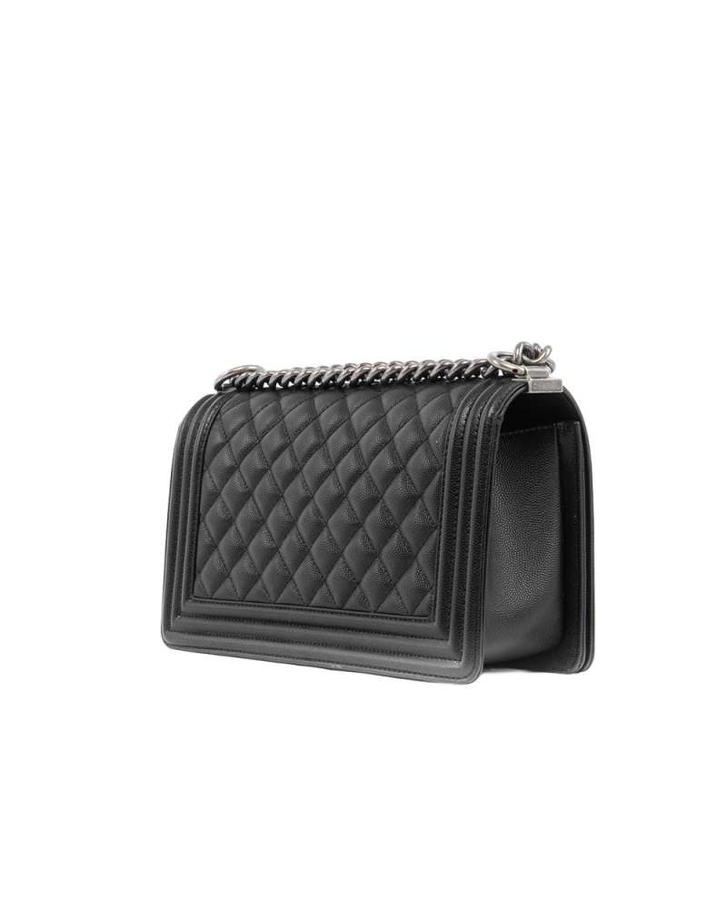 CHANEL BOY 10 BLACK CAVIAR RHW L79AP128 5431