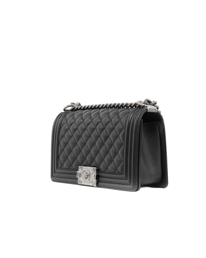 CHANEL BOY 10 BLACK CAVIAR RHW L79AP128 5432