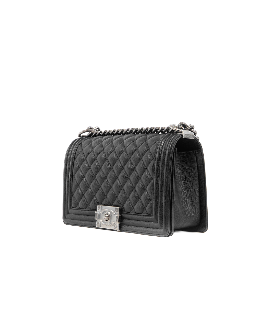 CHANEL BOY 10 BLACK CAVIAR RHW L79AP128 5432