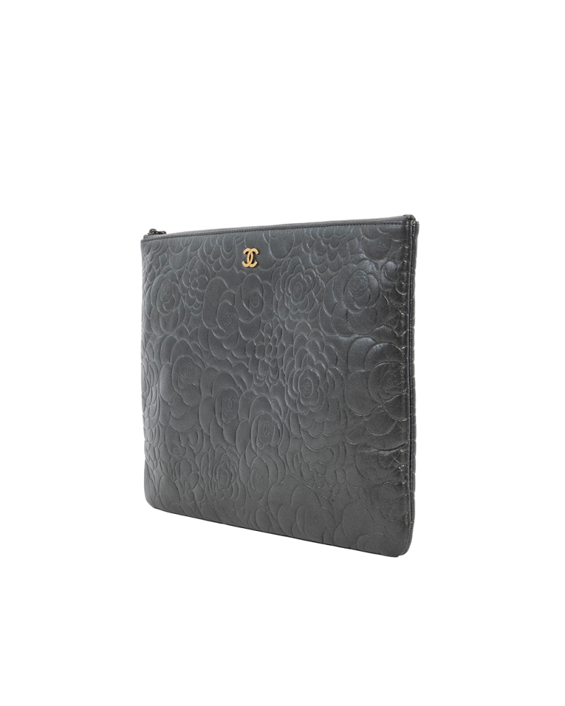 CHANEL CAMELLIA CLUTCH BLACK LAMB GHW 2172