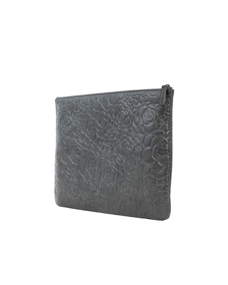 CHANEL CAMELLIA CLUTCH BLACK LAMB GHW 2174
