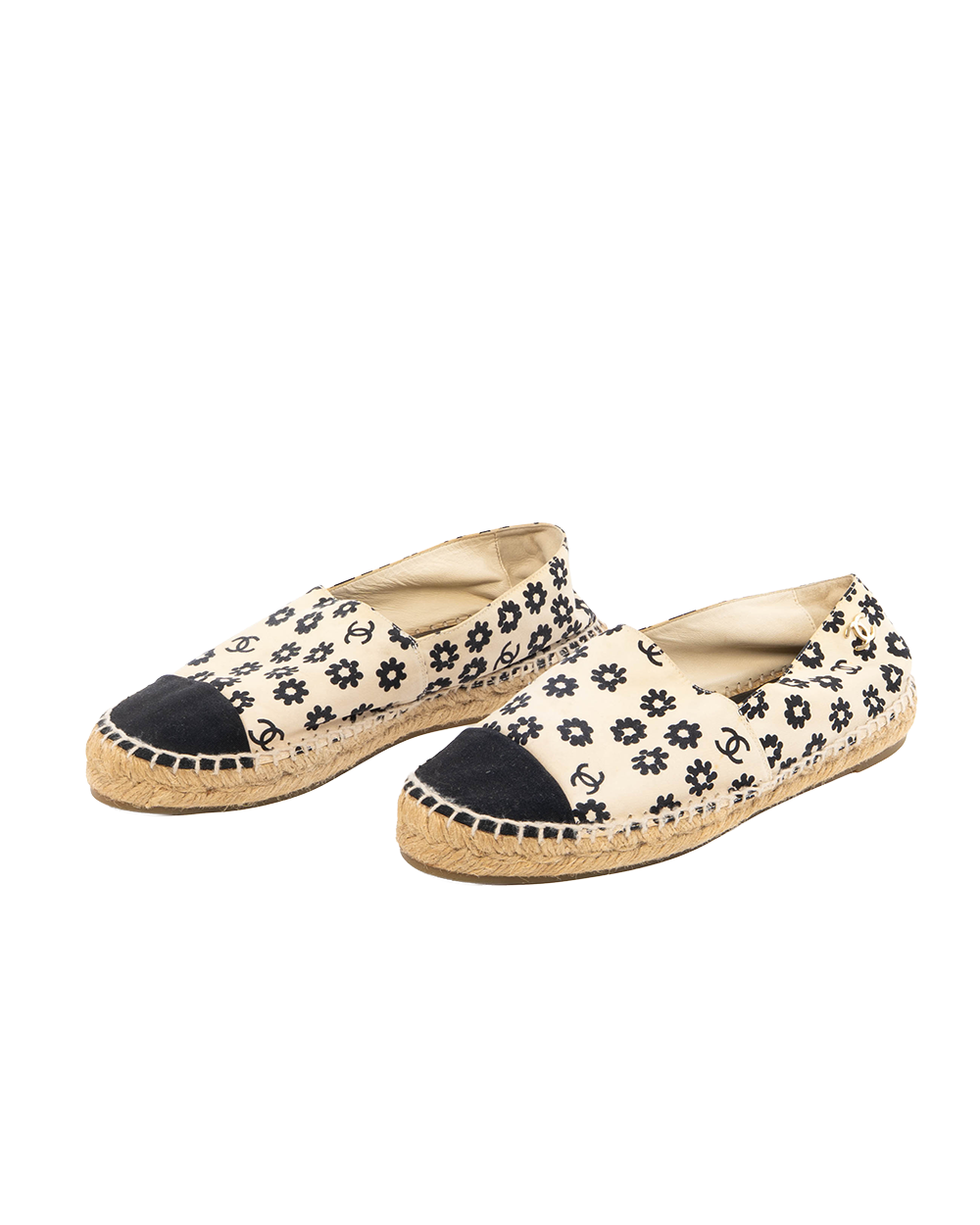 CHANEL CAMELLIA ESPADRILLES FLATS SHOES 40 WHITE BLACK GHW B G38628 8812