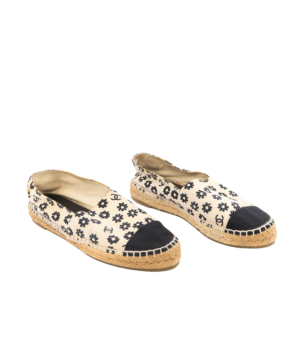 CHANEL CAMELLIA ESPADRILLES FLATS SHOES 40 WHITE BLACK GHW B G38628 8813