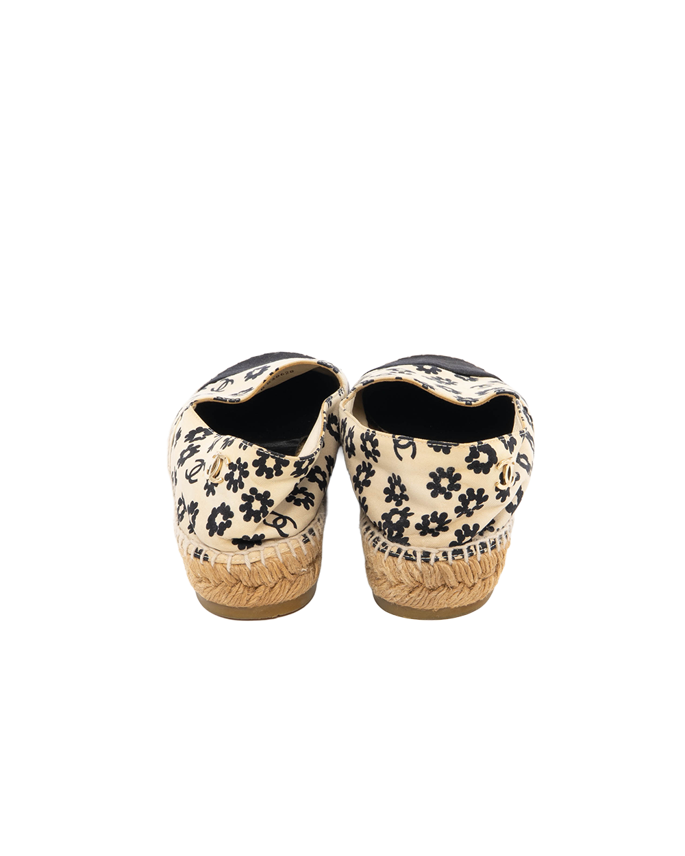 CHANEL CAMELLIA ESPADRILLES FLATS SHOES 40 WHITE BLACK GHW B G38628 8814