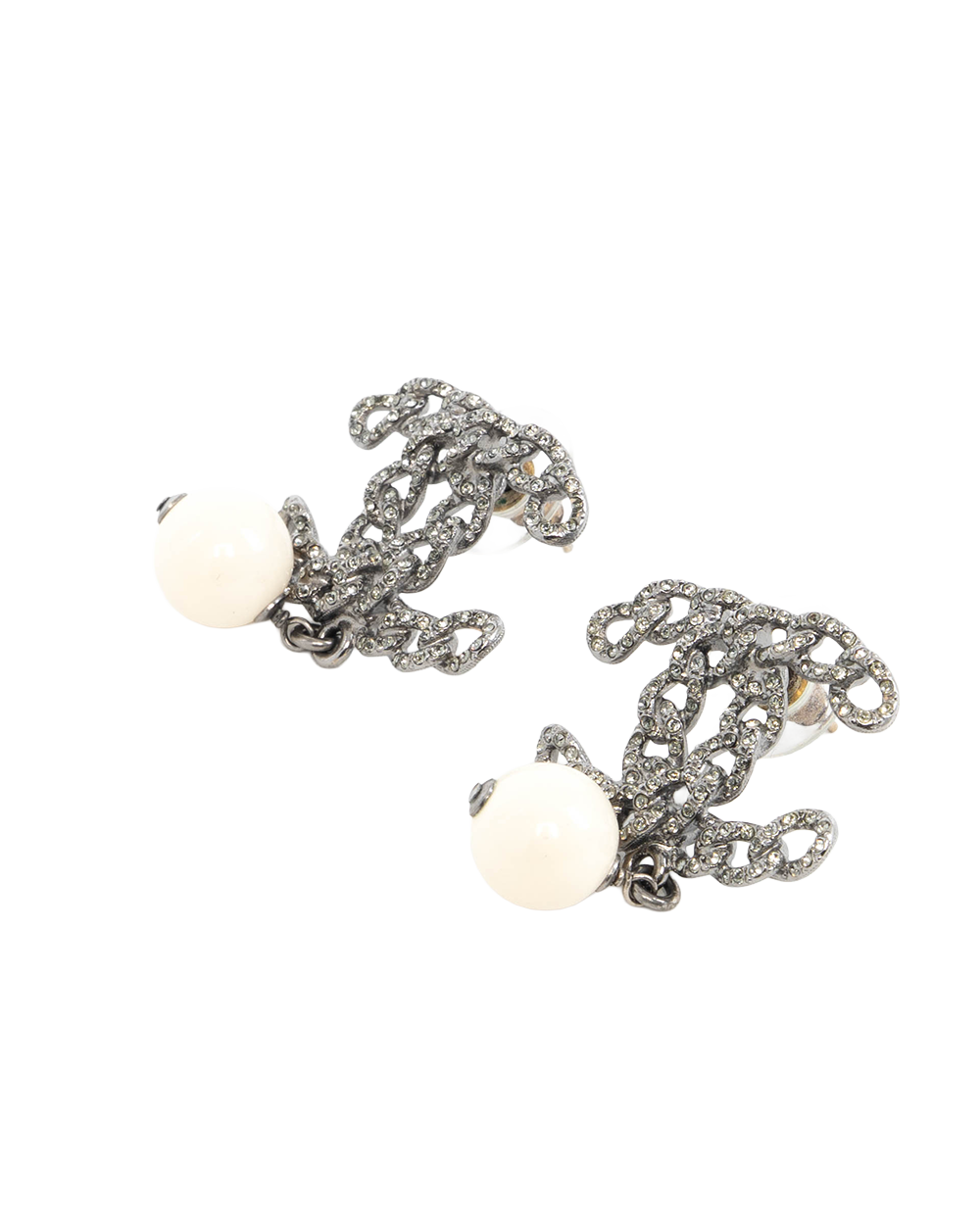 CHANEL CC LOGO CRYSTAL DROP EARRINGS 2.5 CM PEARL CRYSTAL SHW 5574