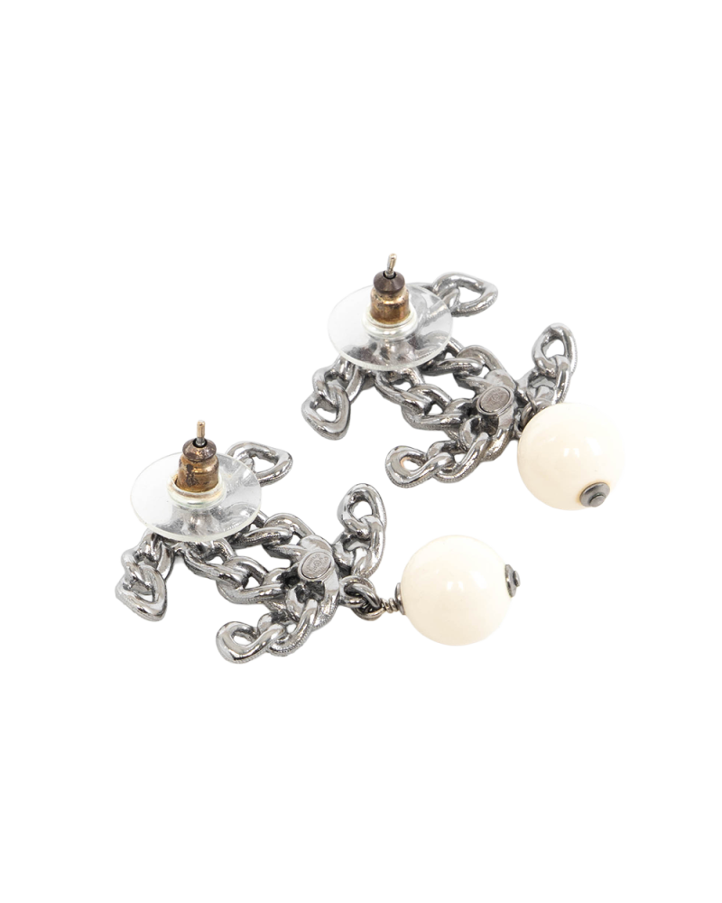CHANEL CC LOGO CRYSTAL DROP EARRINGS 2.5 CM PEARL CRYSTAL SHW 5575
