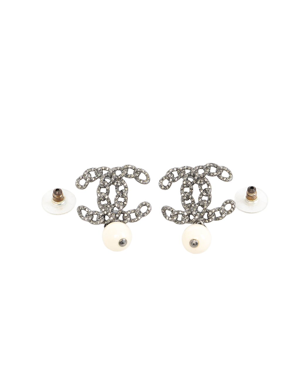 CHANEL CC LOGO CRYSTAL DROP EARRINGS 2.5 CM PEARL CRYSTAL SHW 5576