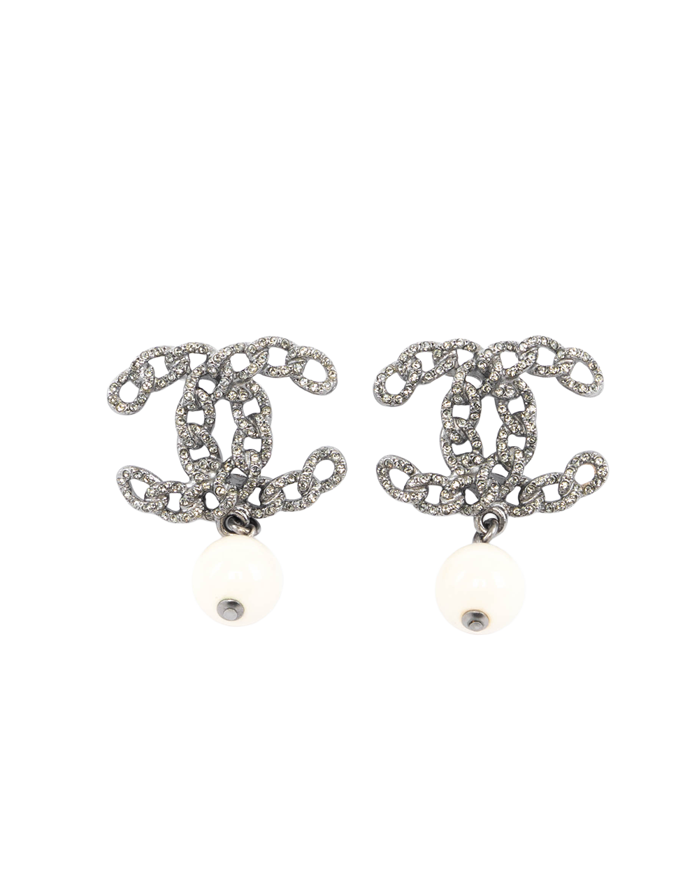 CHANEL CC LOGO CRYSTAL DROP EARRINGS 2.5 CM PEARL CRYSTAL SHW 5577