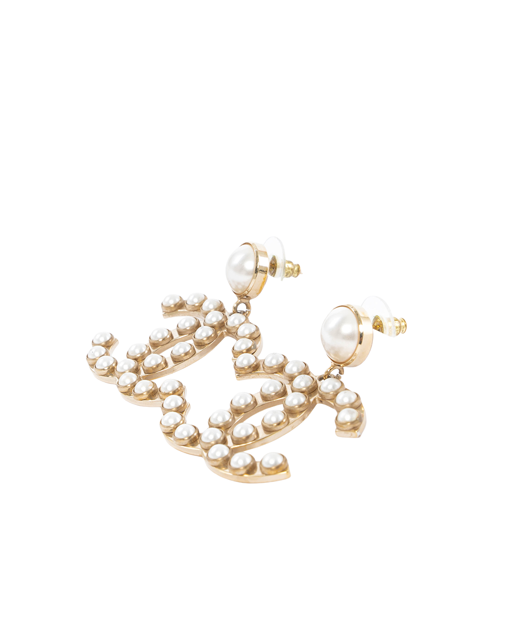 CHANEL CC LOGO PEARL EARRINGS 4 CM GOLD PEARL GHW 5203