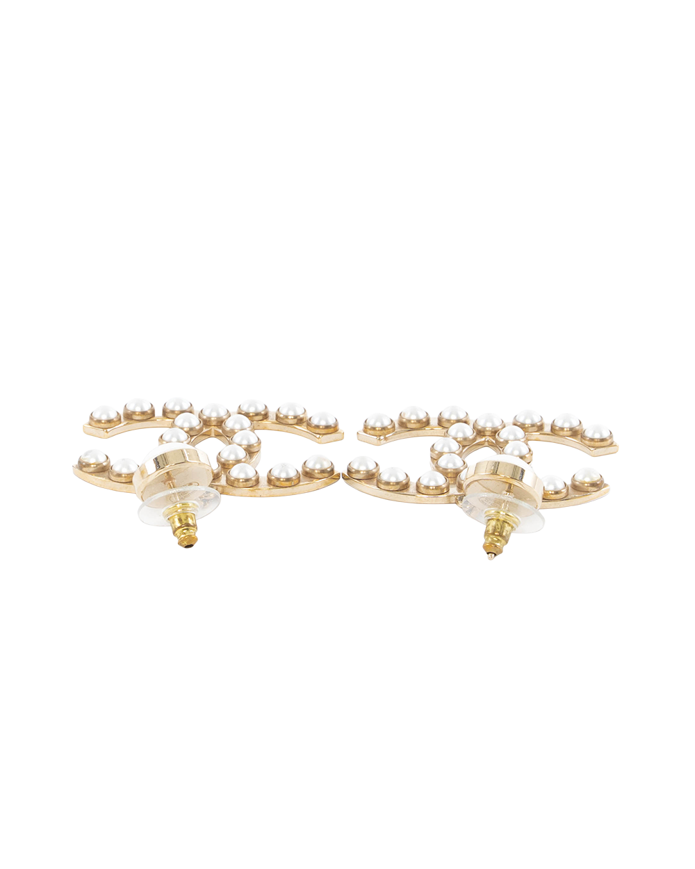 CHANEL CC LOGO PEARL EARRINGS 4 CM GOLD PEARL GHW 5204