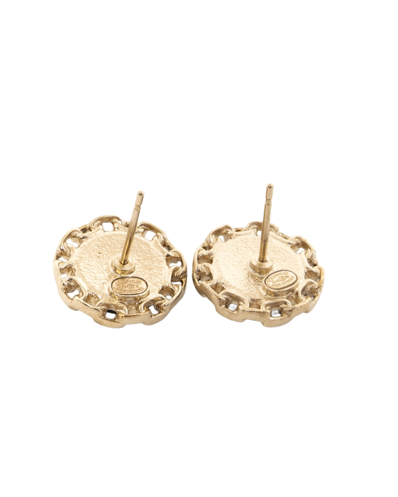 CHANEL CC LOGO ROUND EARRING 1.5 CM BLACK GOLD GHW 0408