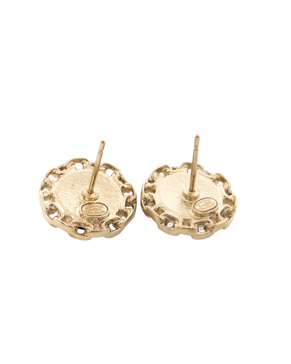 CHANEL CC LOGO ROUND EARRING 1.5 CM BLACK GOLD GHW 0408