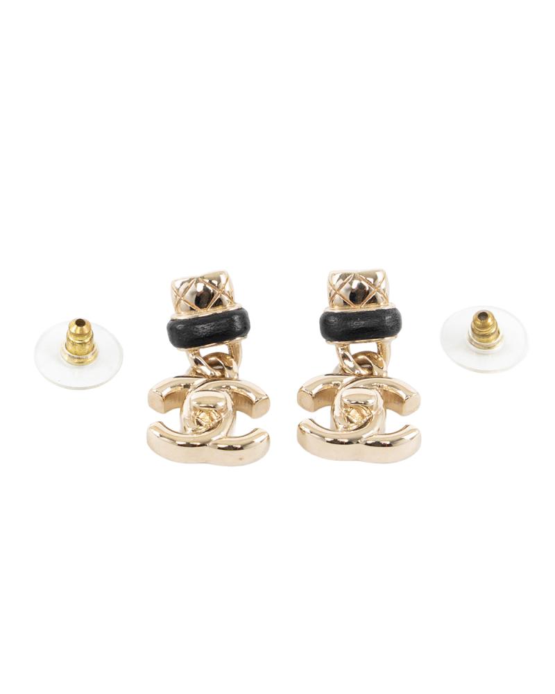 CHANEL CC TURNLOCK DROP EARRINGS 1.5 CM BLACK GHW 5566