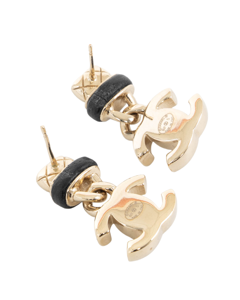 CHANEL CC TURNLOCK DROP EARRINGS 1.5 CM BLACK GHW 5572