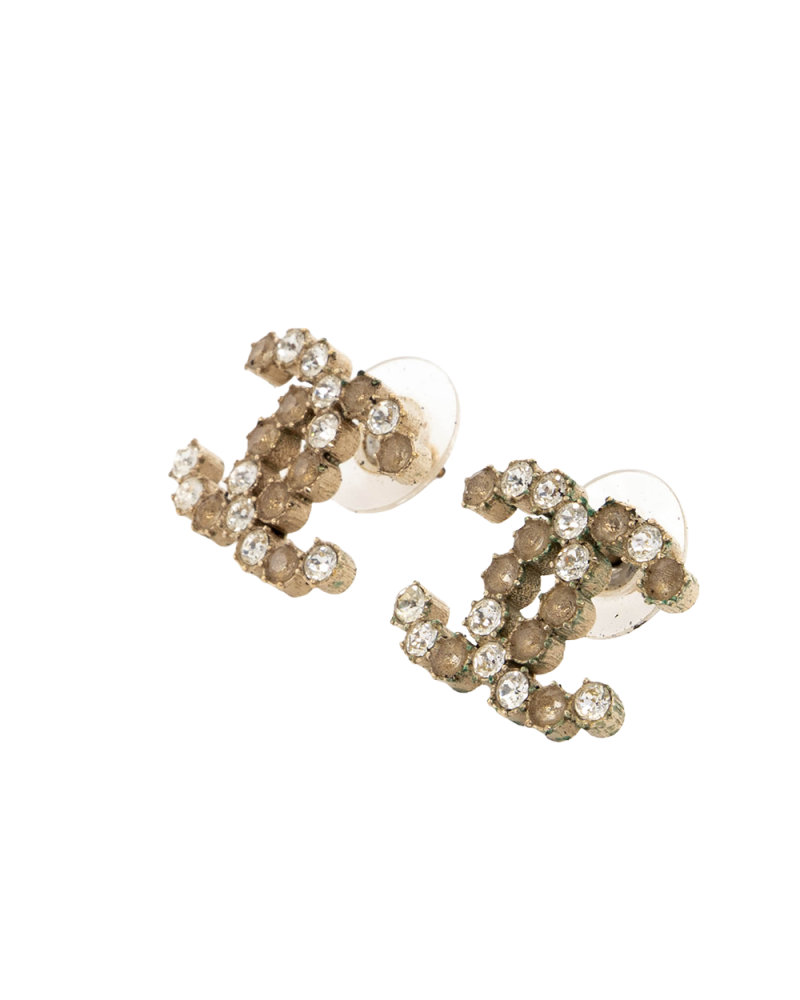 CHANEL EARRINGS CC LOGO DIAMOND 2 CM WHITE GOLD DIAMOND GHW 0403