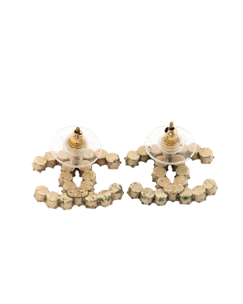 CHANEL EARRINGS CC LOGO DIAMOND 2 CM WHITE GOLD DIAMOND GHW 0404