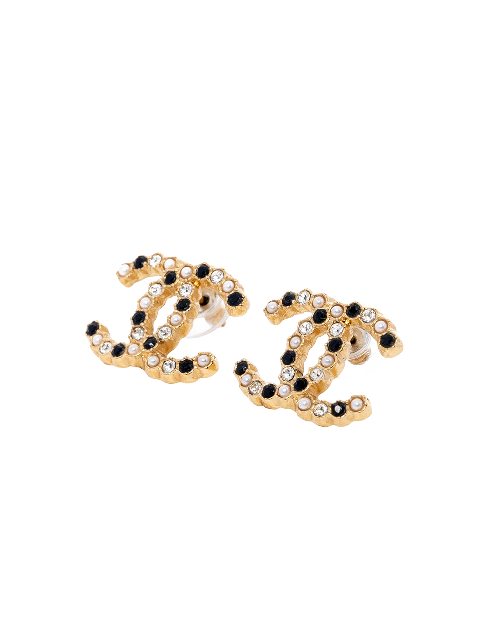 CHANEL EARRINGS CC LOGO GOLD BLACK PEARL GHW A20 K 03019